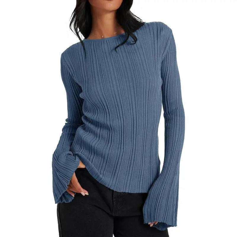 Women’s Bell Sleeve Knit Top – Lightweight Fall Pullover