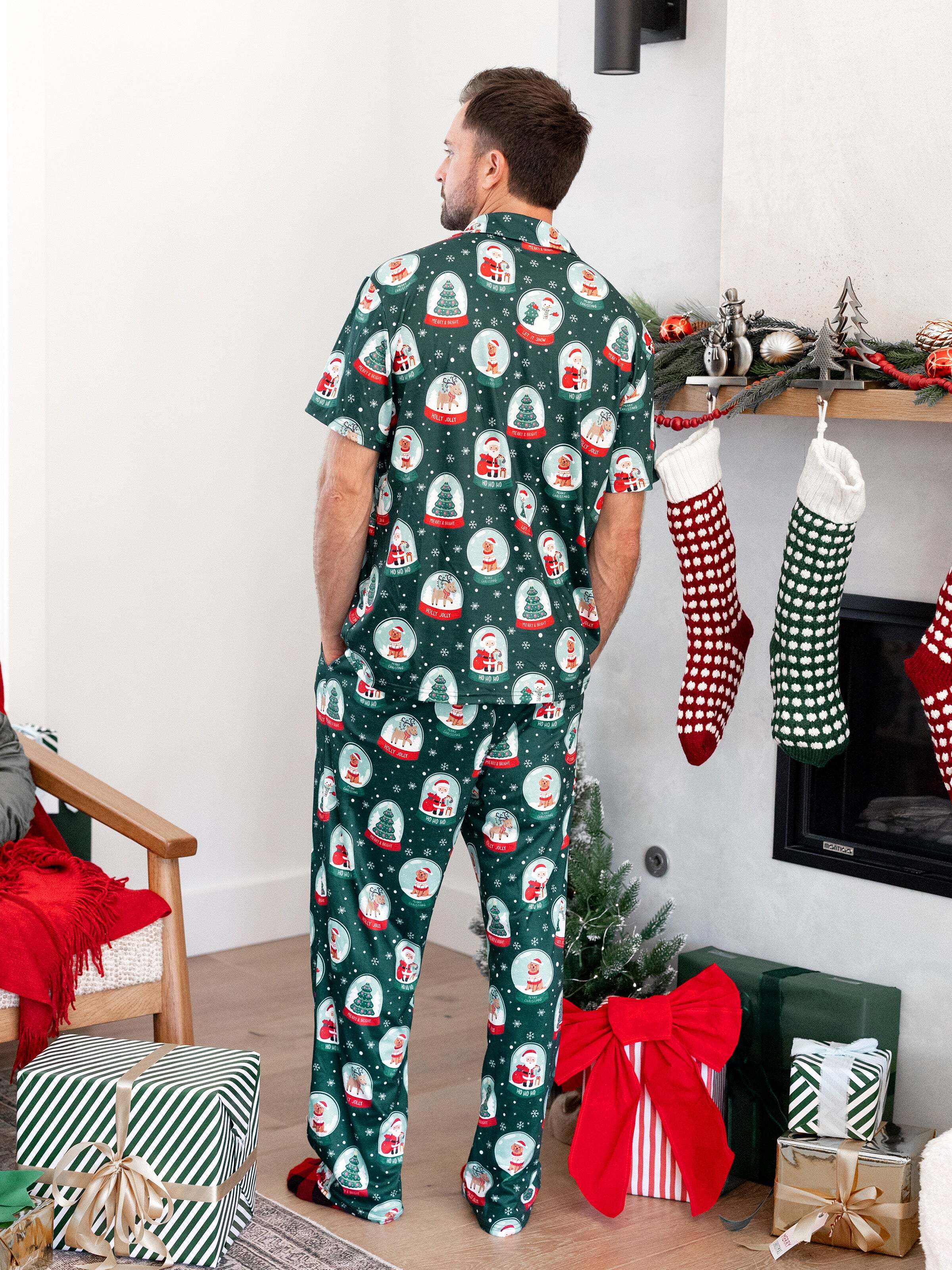 Christmas Matching Family Pajamas Set Santa Claus Christmas-themed Print PJS Turquoise