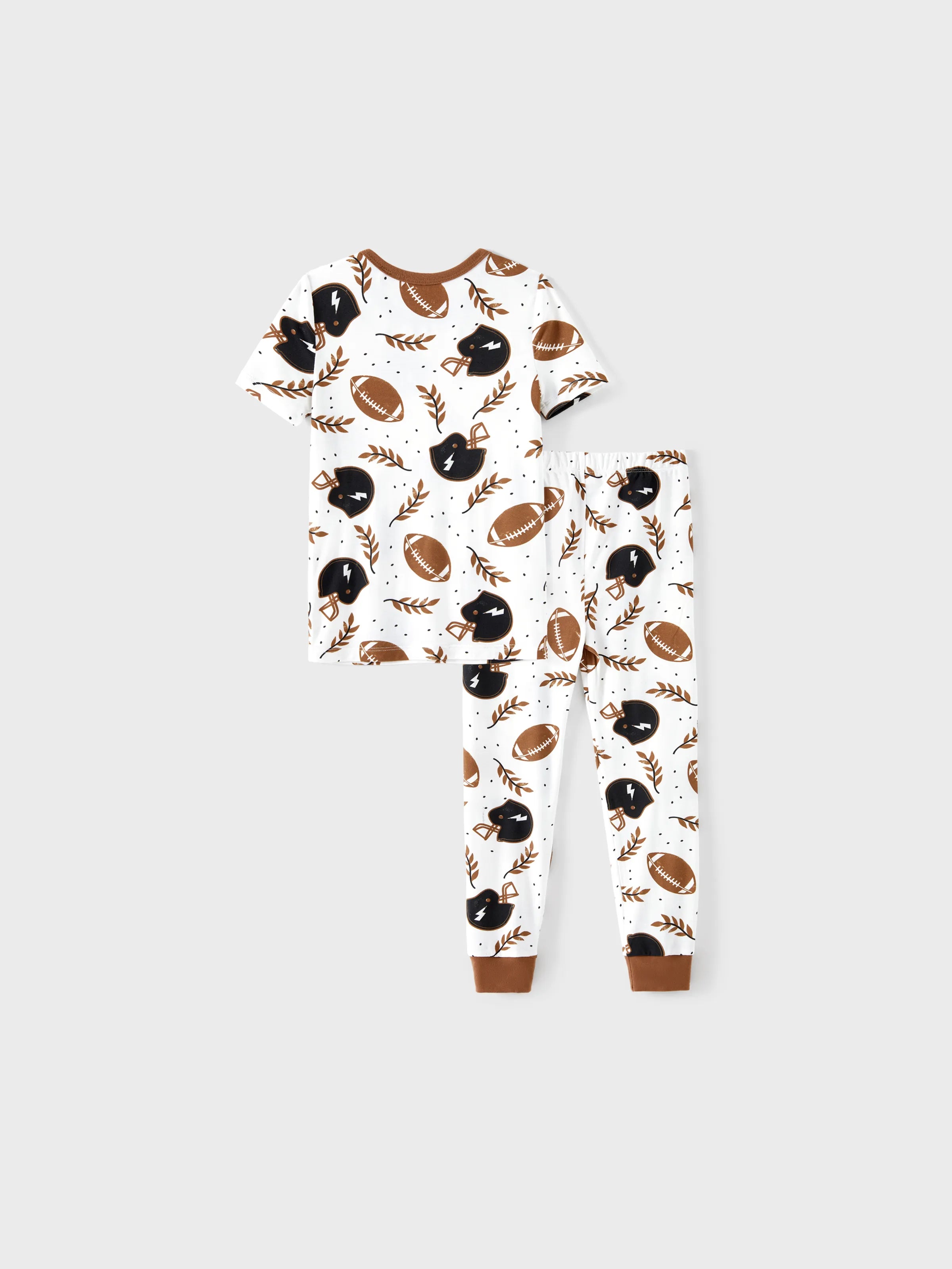 Bamboo Family Pajamas Football and Letter Print Short-sleeve Matching Pajama Set ( Snug-Fitting for Children ) Khaki