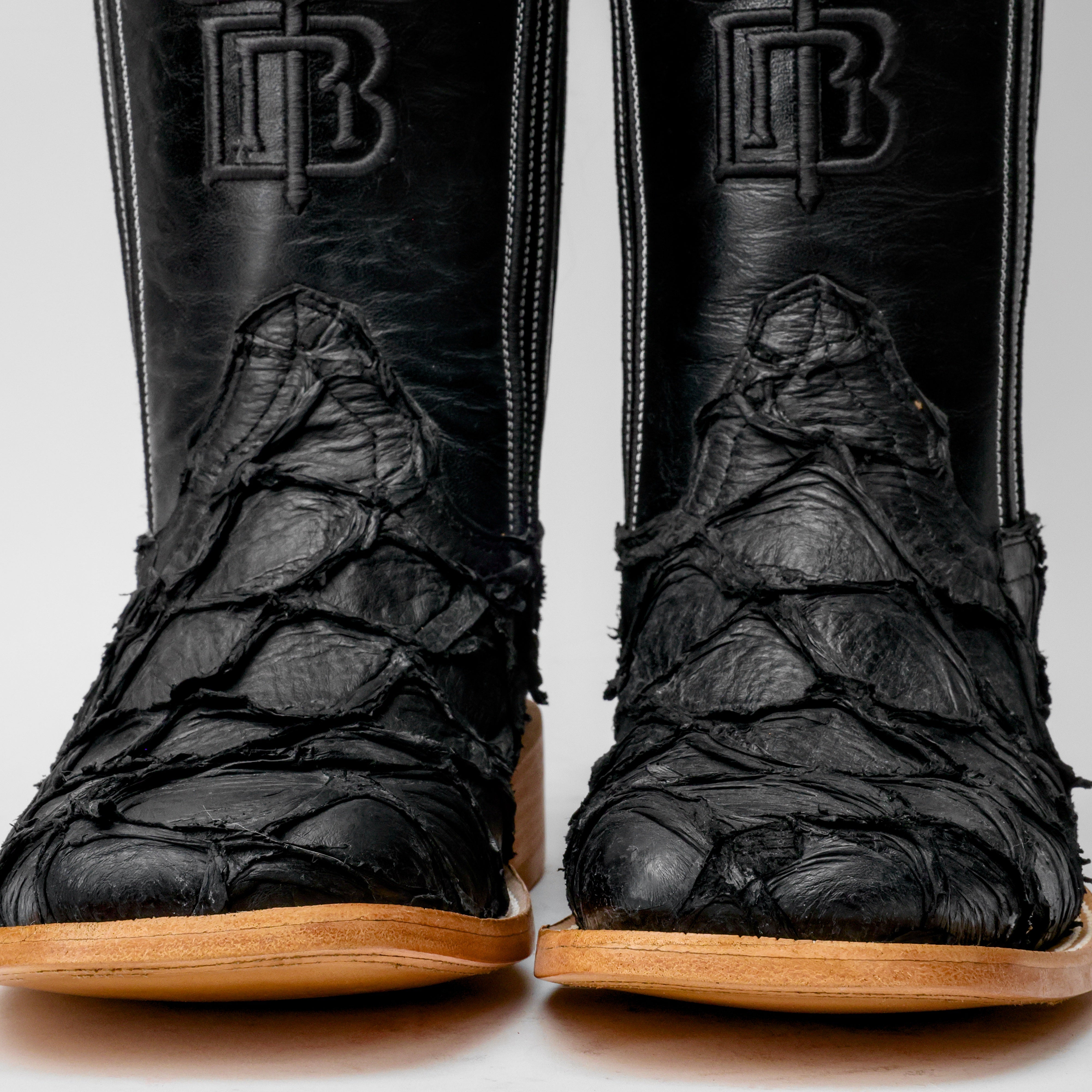 Matte Black Genuine Pirarucu Boots - Square Toe