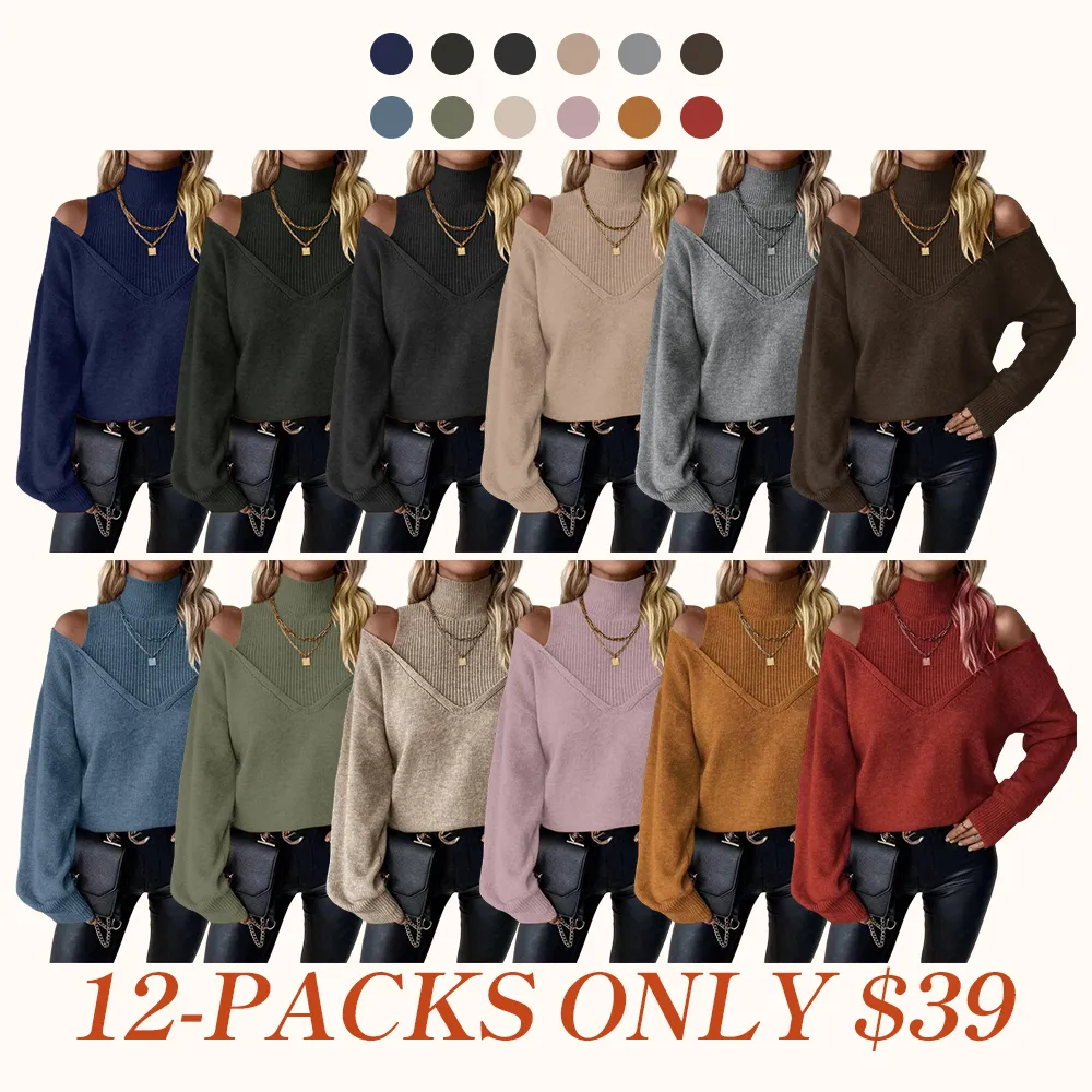 Women's Plain Cut Out High Neck Sweater