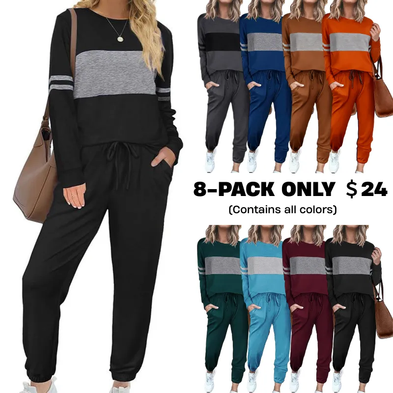 Women's Lounge Set Color Block 2-Piece Crew Neck Tracksuit