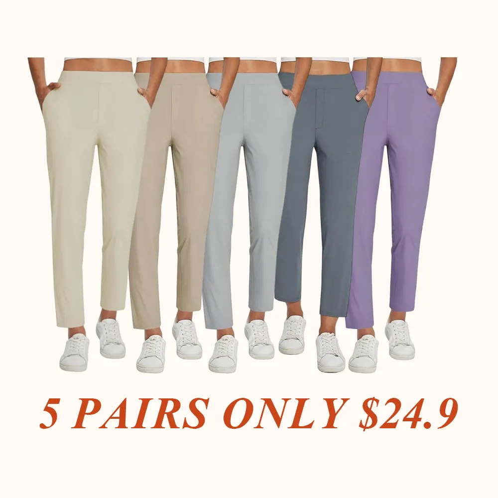 Women's Lightweight Breathable Soft  Ankle Pants Business Casual Summer Silky with Zipper Pockets Stretch Petite