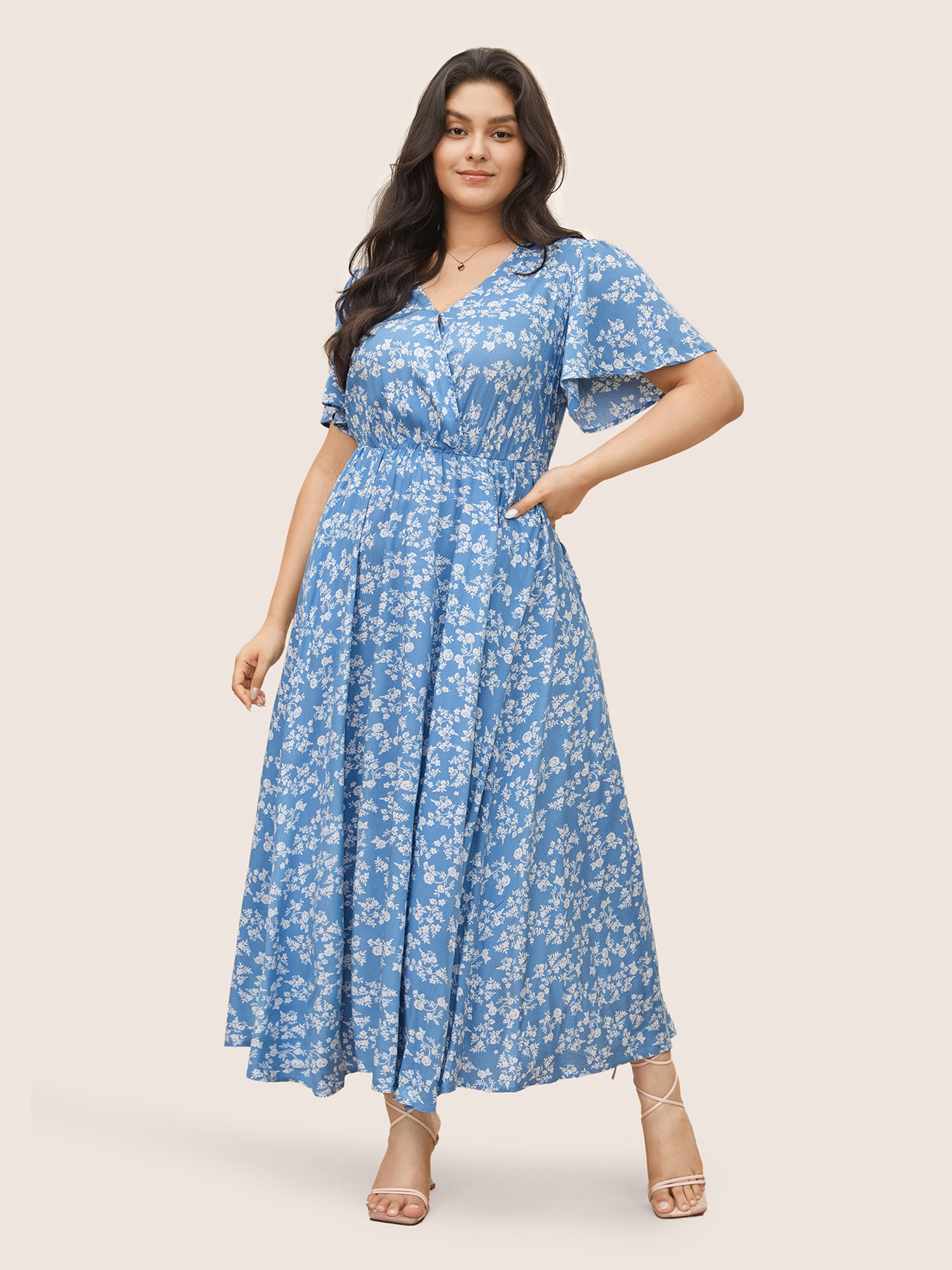 Bloom Dress - Flutter Sleeve Ditsy Floral Pocket Split Maxi Dress