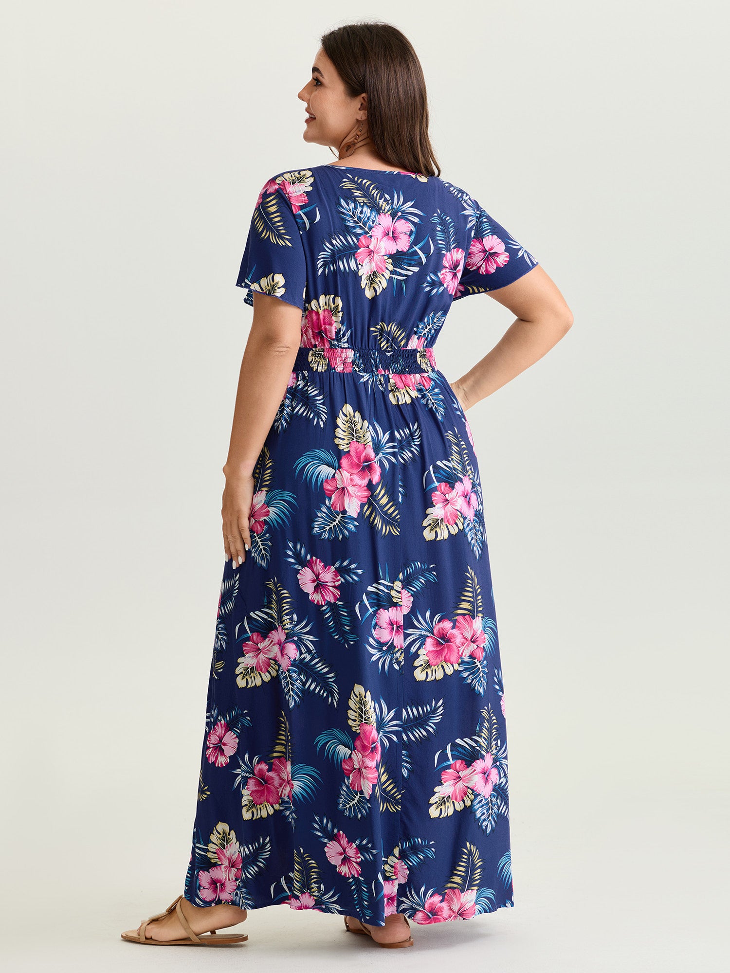 Large Floral Print Flowy Sleeve Maxi Dress