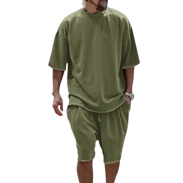 🔥Men’s Cotton Relaxed Fit Sweat Set – Casual T-Shirt & Shorts Lounge Outfit
