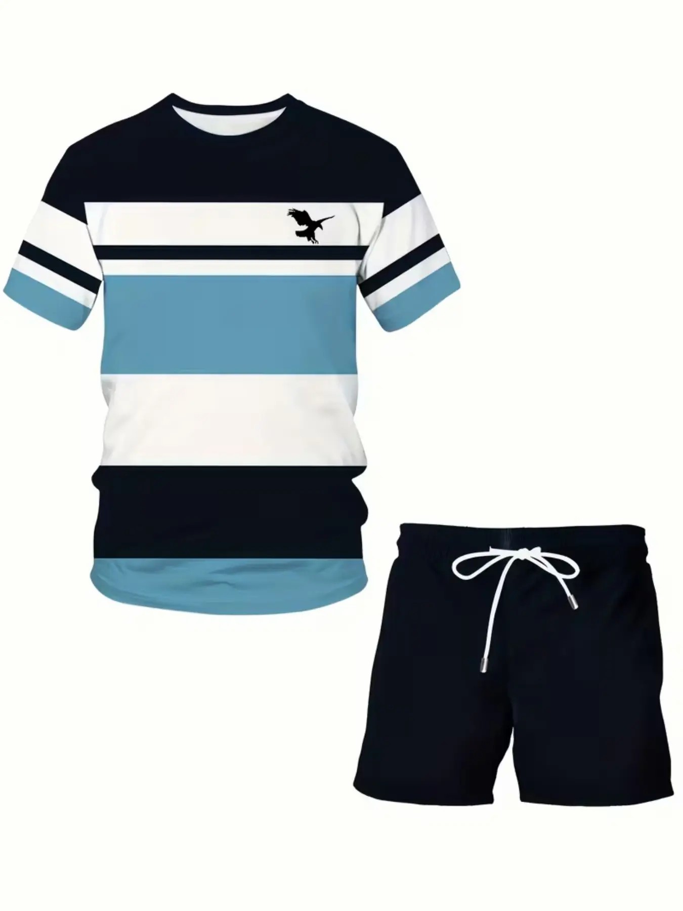 Men's Summer Casual 3D Printed Knit T - Shirt & Shorts Set