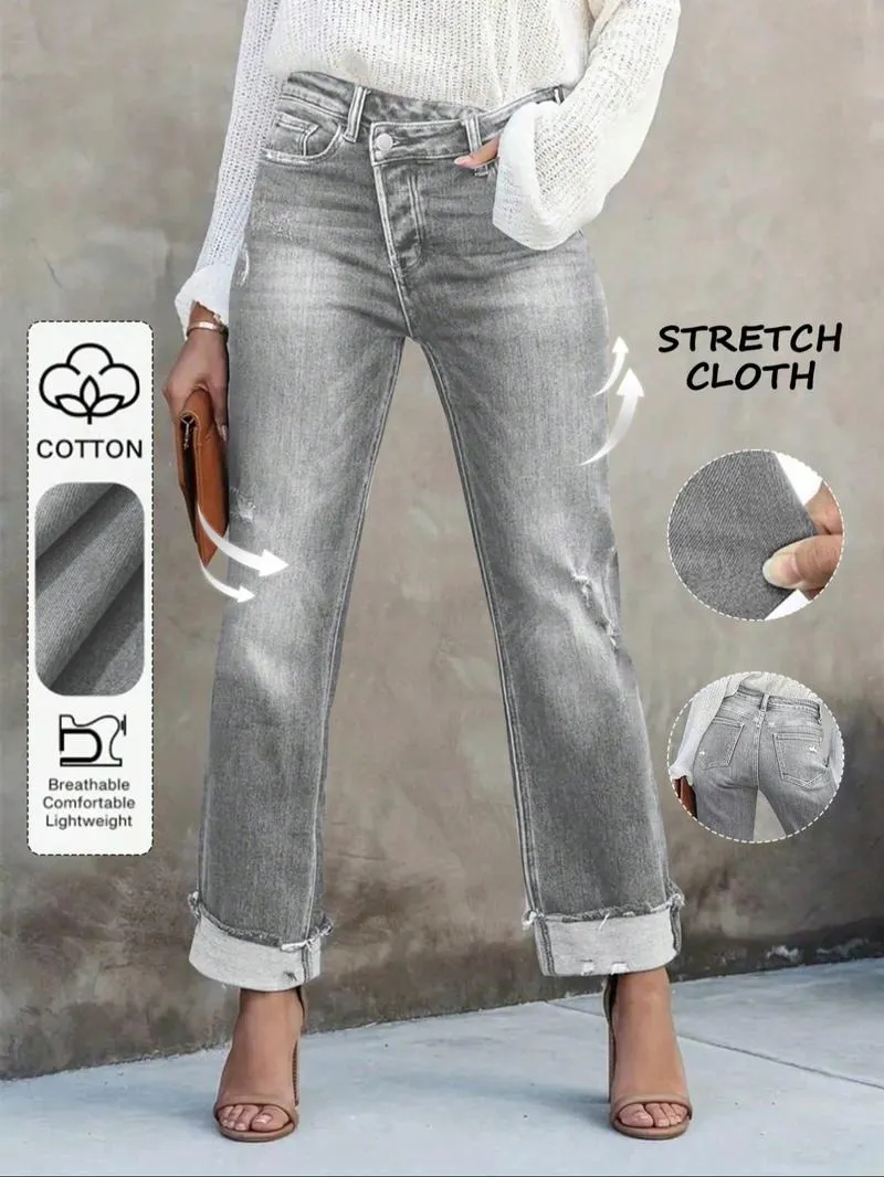 Women's Solid Color Jeans, Casual Comfy Denim Pants for Daily Wear, Ladies Bottoms for All Seasons
