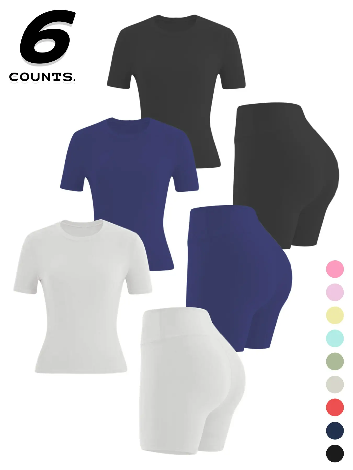 🔥🔥9 PACKS $27 | Women's Two-piece Solid Color Tee & High Waist Skinny Shorts Tracksuit Set