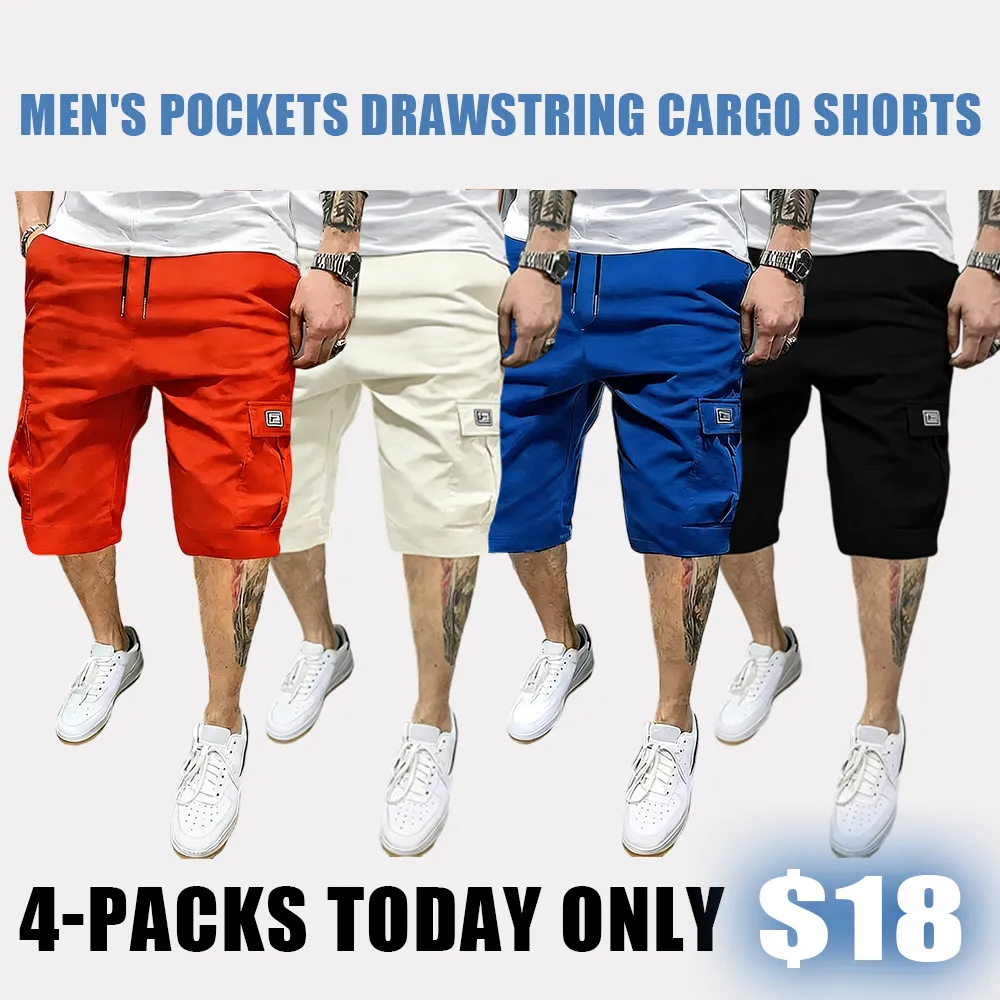 🔥8-PACK $24-Men's Pockets Drawstring Cargo Shorts