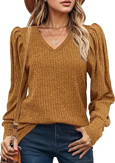 Women's Knit Shirt Soft Puff Long Sleeve