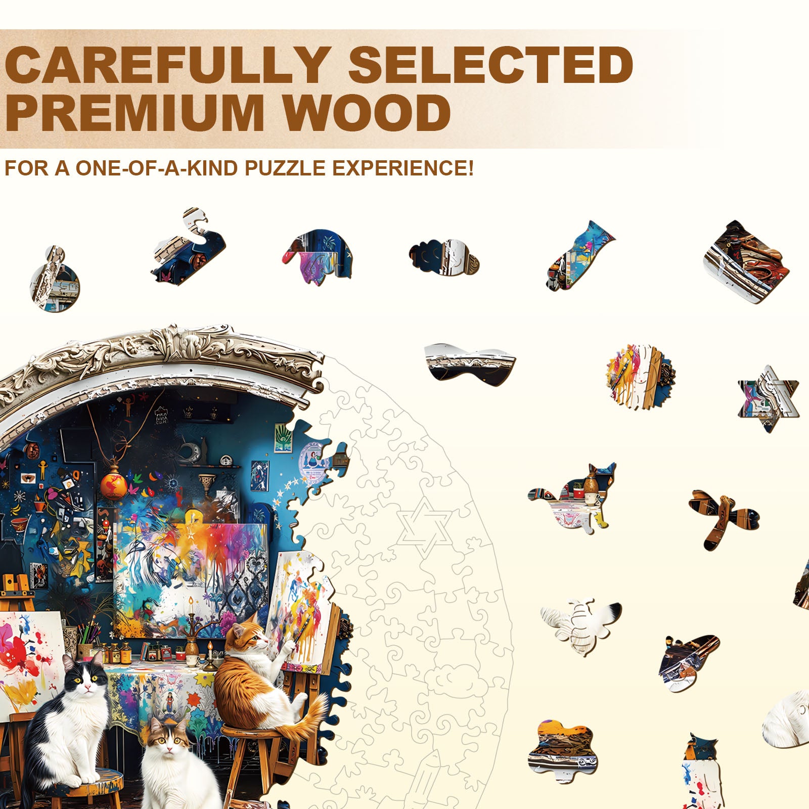 Cat Art Studio Wooden Jigsaw Puzzle