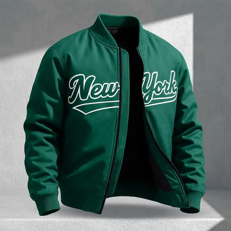 Letter Print Sports Jacket, Men's Casual Jacket, Fashionable College Baseball Apparel