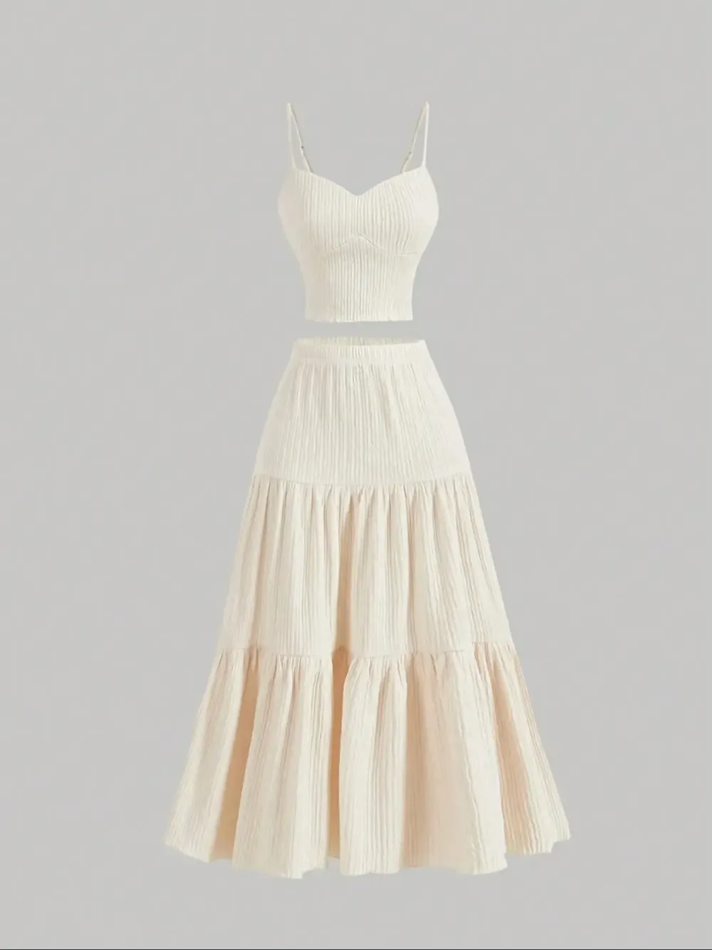 Women's Solid Crop Cami Top & A-line Skirt Two-piece Set, Casual Fashion Cozy Two Piece Outfits for Daily Outdoor Wear