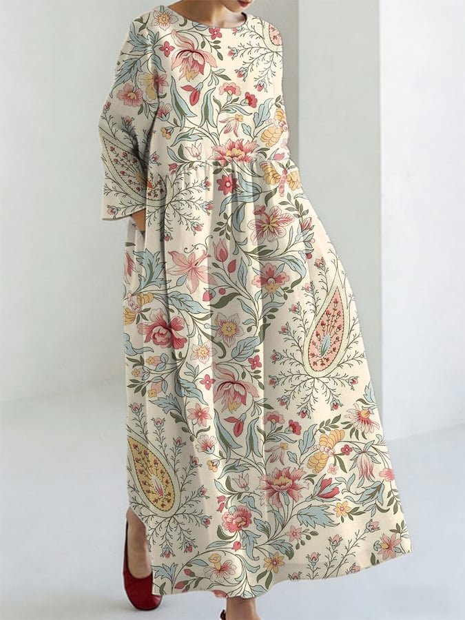Women's Retro Floral Print Cotton Linen Dress- Fast Shipping