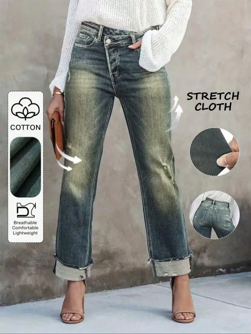 Women's Solid Color Jeans, Casual Comfy Denim Pants for Daily Wear, Ladies Bottoms for All Seasons