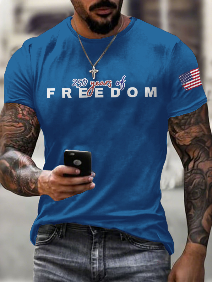 Men'S Casual Cotton And Linen Round Neck Printed T-Shirt