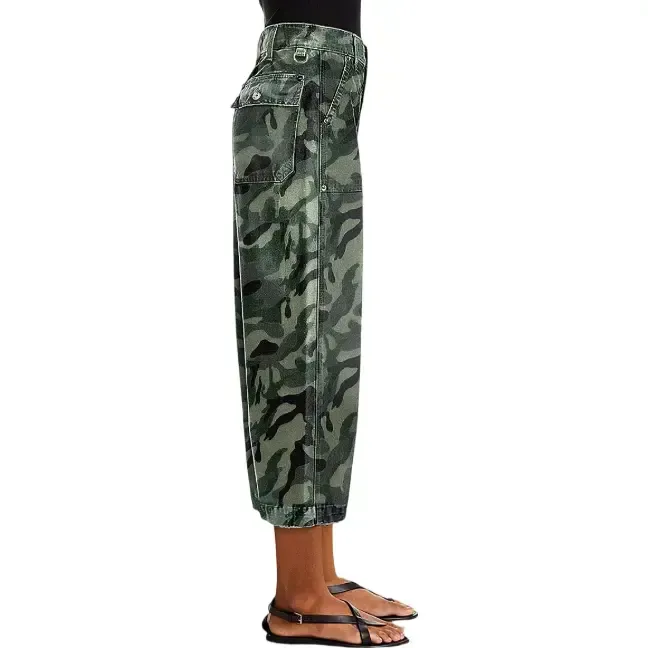 Camo Print Mid Waist Straight Leg Capri Pants Without Belt