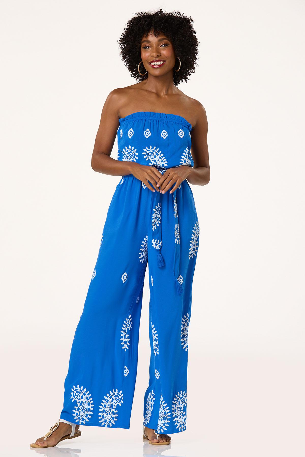 Strapless Puff Paisley Jumpsuit