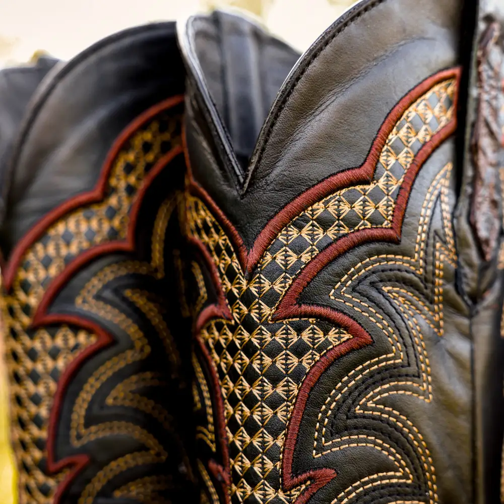 Chocolate Brown Caiman Neck Leather Boots - Square Toe