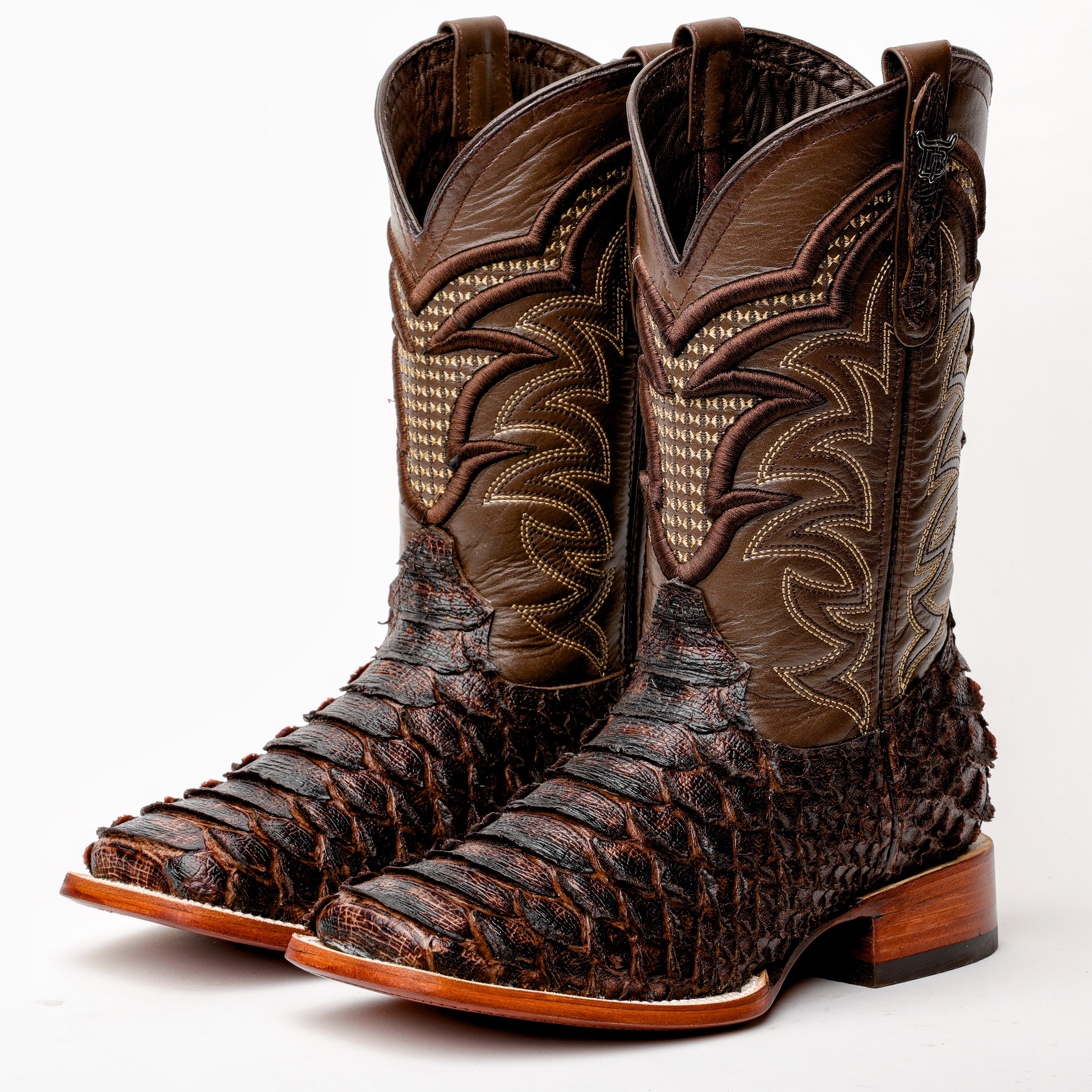 Brown Jumbo Python Leather Boots - Square Toe