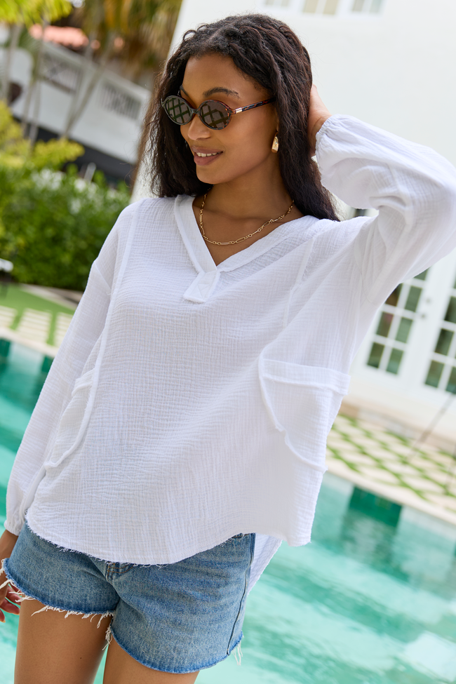 Jenna White Gauze V-Neck Tunic