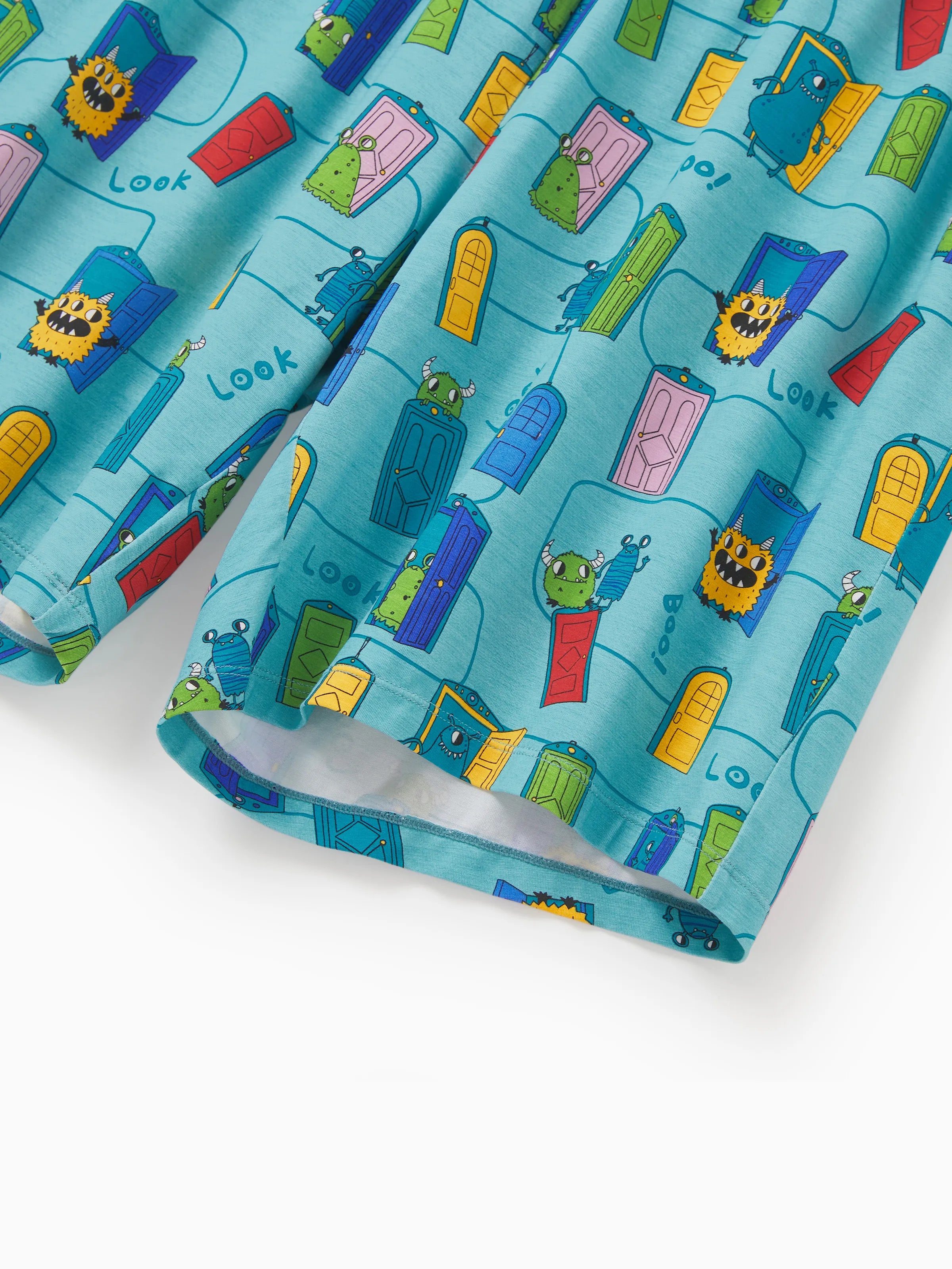 Bamboo Family Pajamas Cartoon Print Short-sleeve Matching Pajama set ( Snug-Fitting for Children ) Green