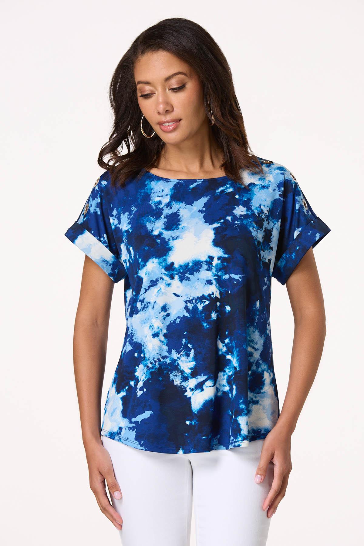 Tie Dye Grommet Shoulder Top