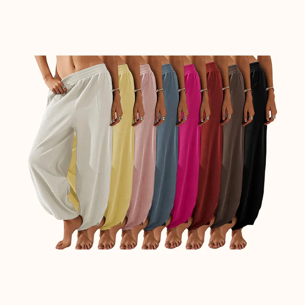Women's Baggy Wideleg Pants Casual Elastic Waisted Palazzo Harem Pants