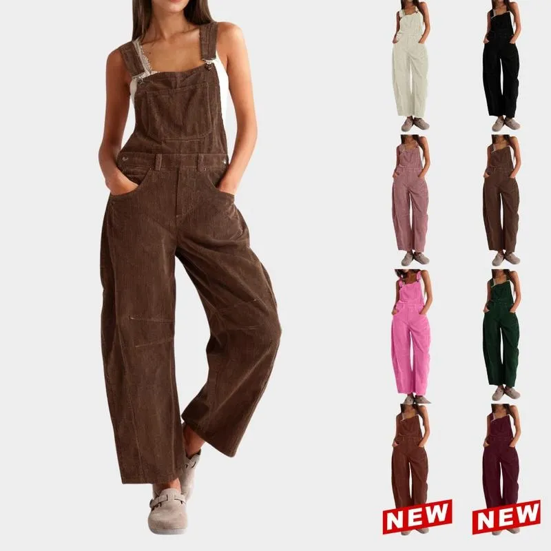 Women Barrel Wide Leg Bib Corduroy Pants