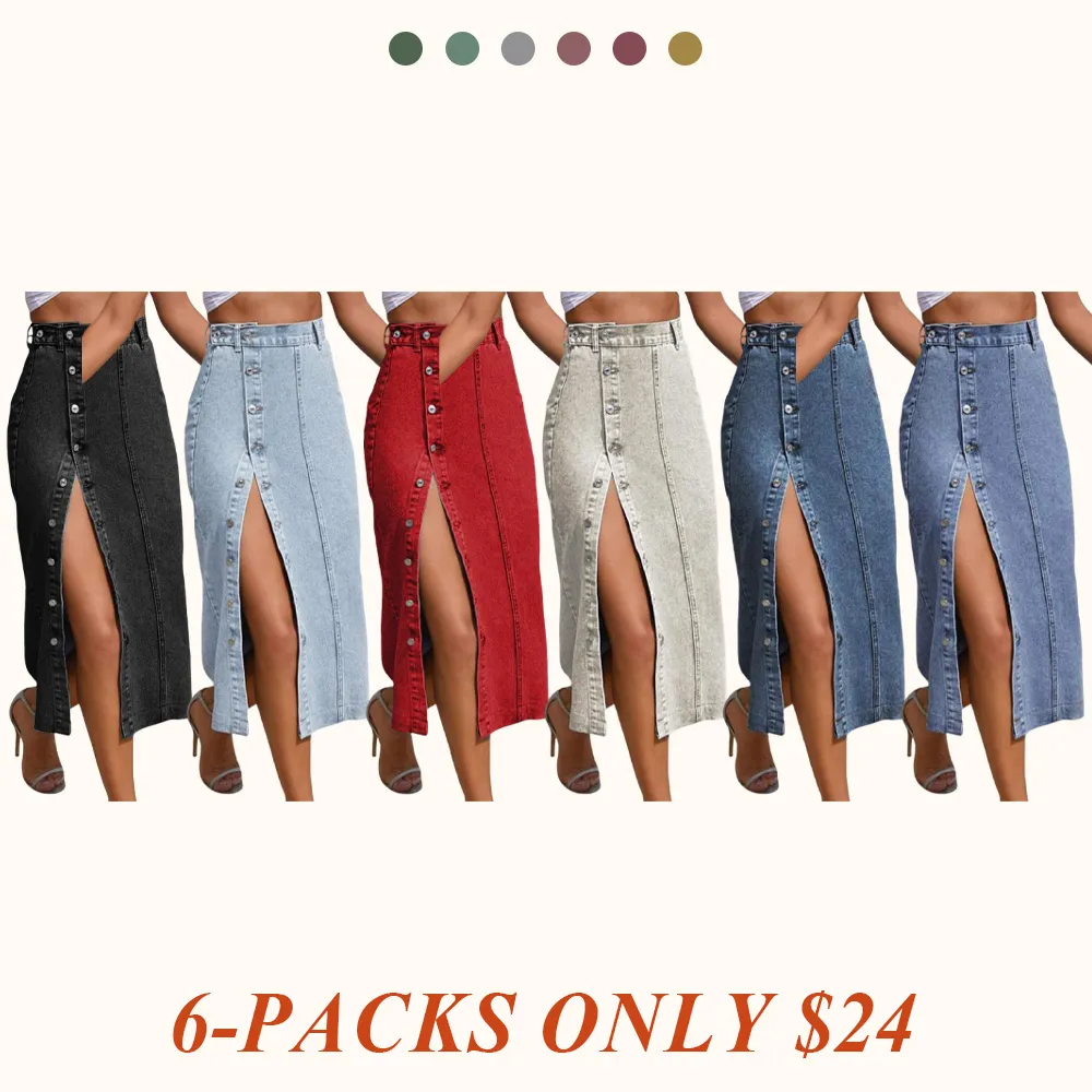 Women's Button Front Denim Skirt