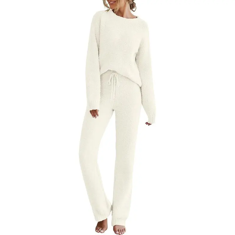 Womens Fuzzy Fleece Long Sleeve 2 Piece