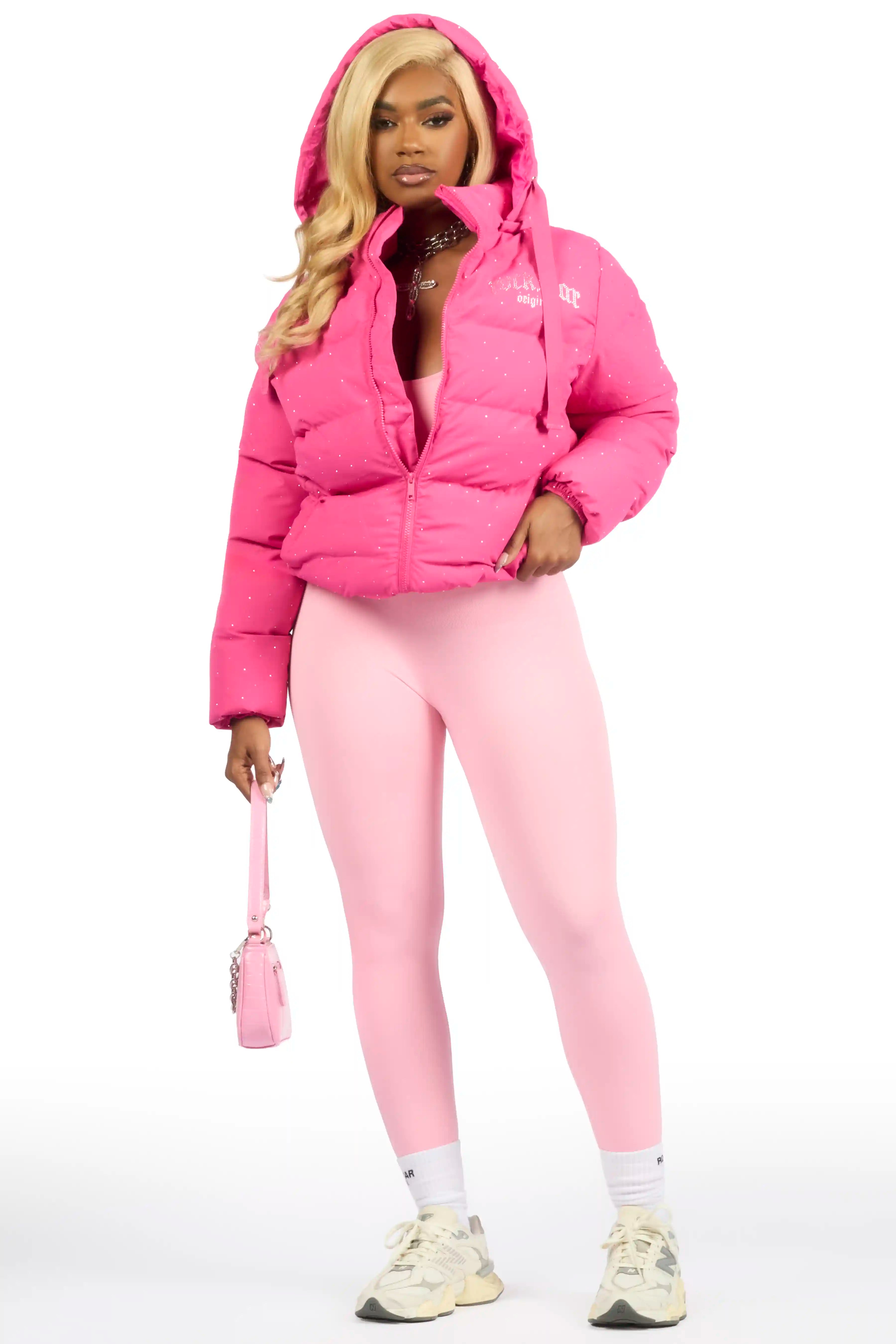 Onellia Hot Pink Rhinestone Puffer Jacket