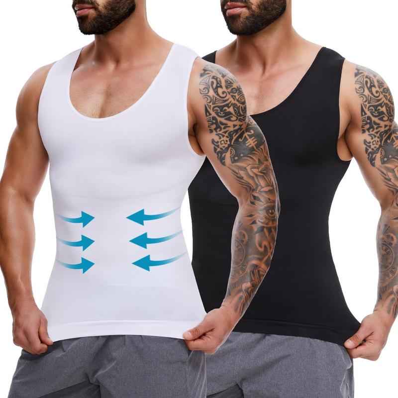 Menswear Body Shaper Shapewear Compression Tummy Control Vest Comfy Stretchy Lightweight Workout Tank Top Fabric Breathable Undershirt Elastic Soft Polyester