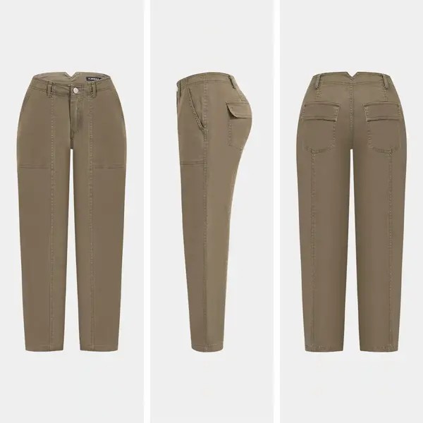 Women's Mid Waist Baby Barrel Fit Pants – Deep Pockets, High Stretch Casual Crop