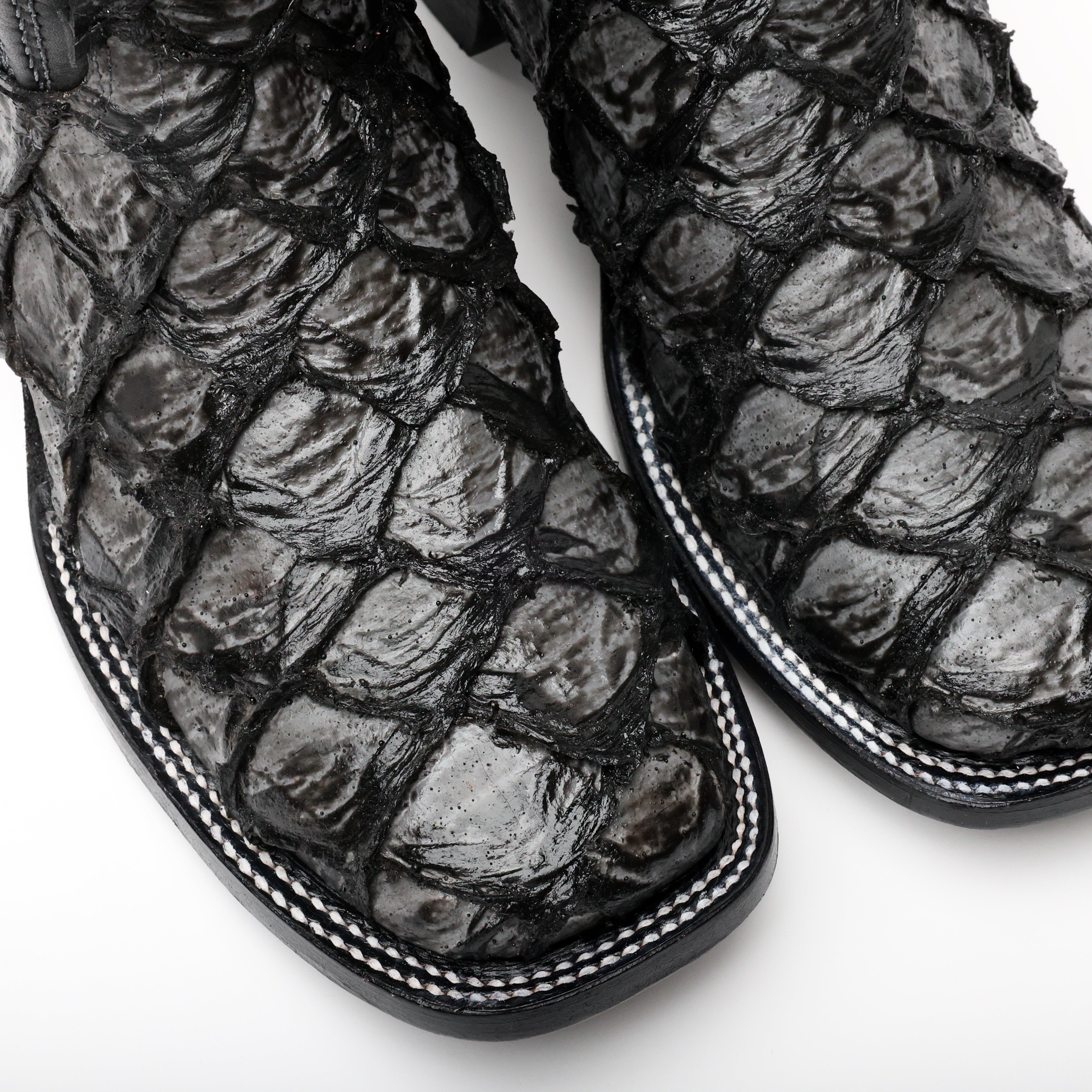 Grey Jumbo Pirarucu Leather Boots - Square Toe