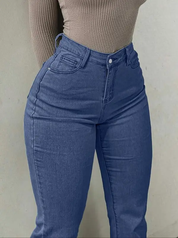 Kardashian-style women's high-waisted flare jeans, a sexy, stretchy, and comfortable pair of trousers.
