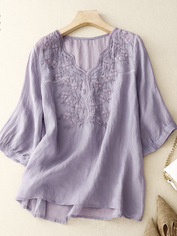 Women Embroidered Cotton Linen Tops- Fast Shipping