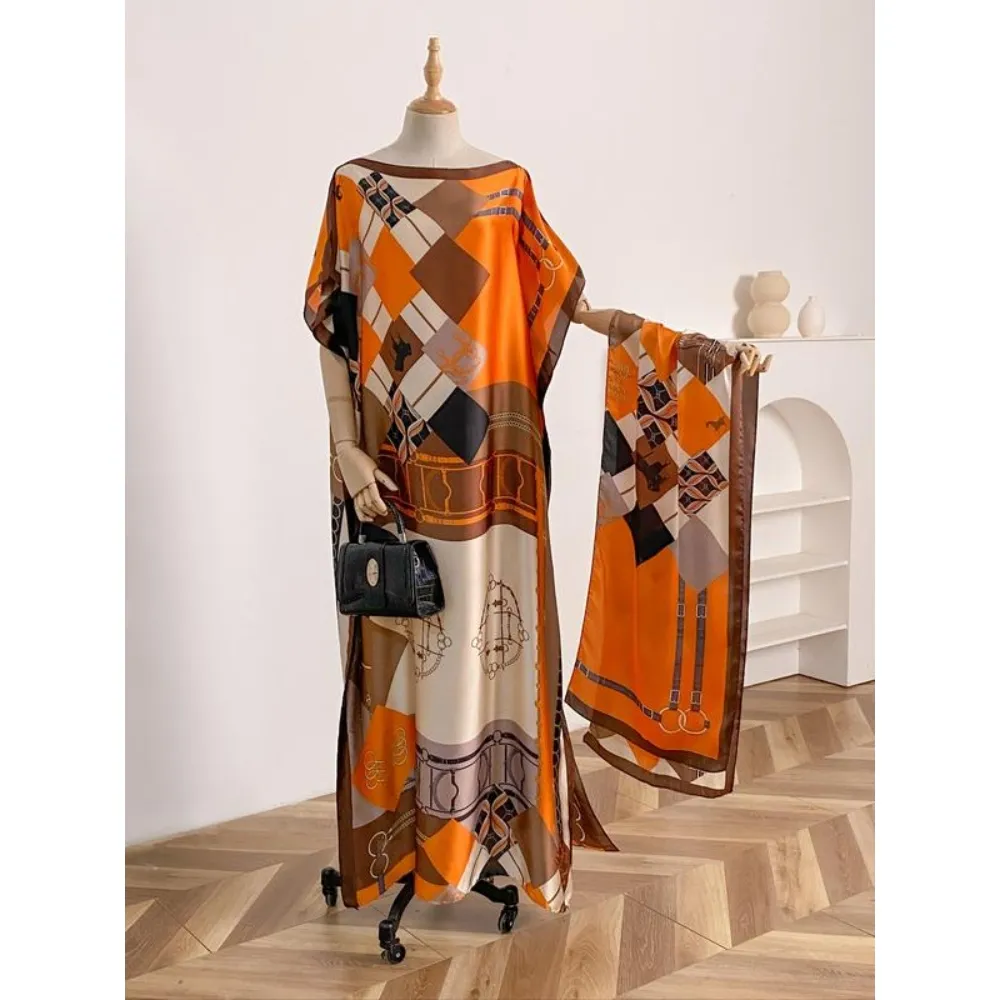 Women's Print Long Scarf & Poncho Set