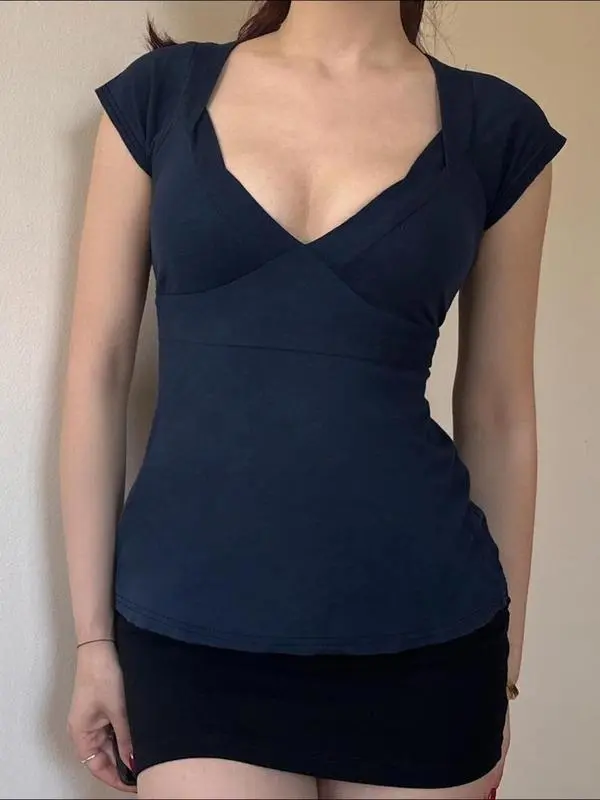 Women's Plain Tee, Basic Casual Minimalist Short Sleeve Slim Fit T-shirt