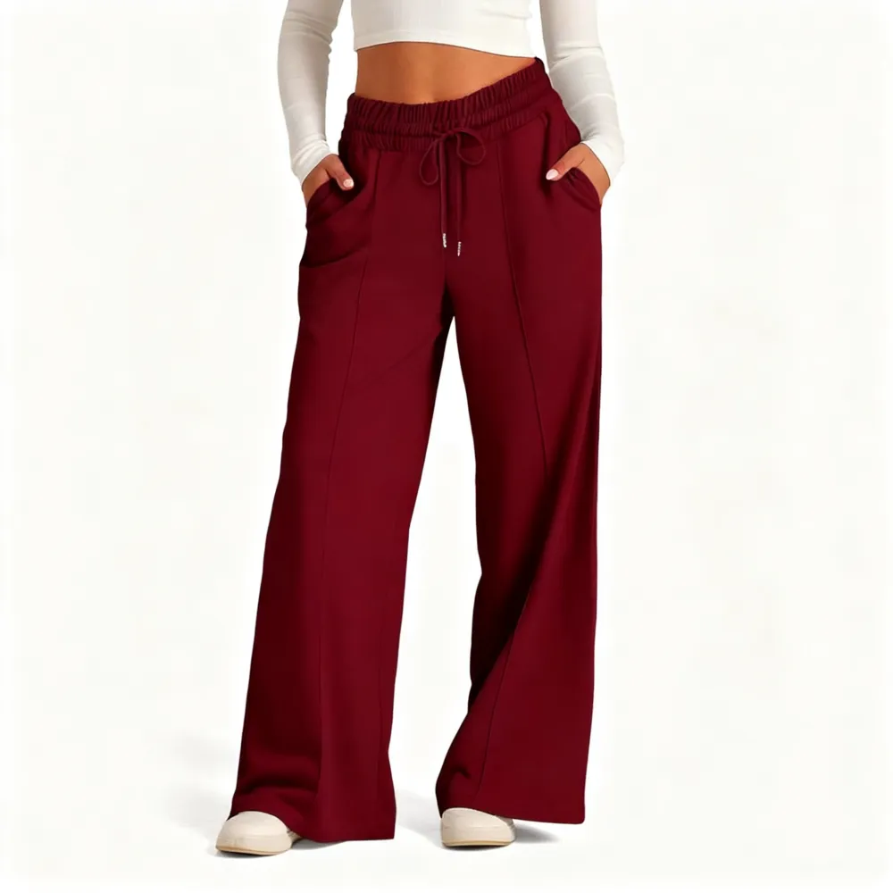 Women's Simple Design Straight Leg Drawstring Baggy Lounge Pants