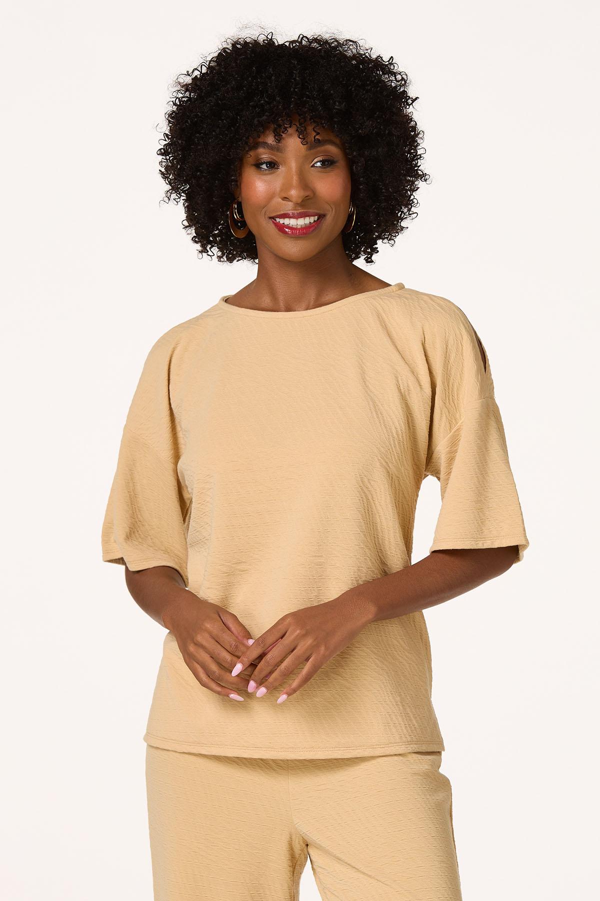 Textured Cold Shoulder Top