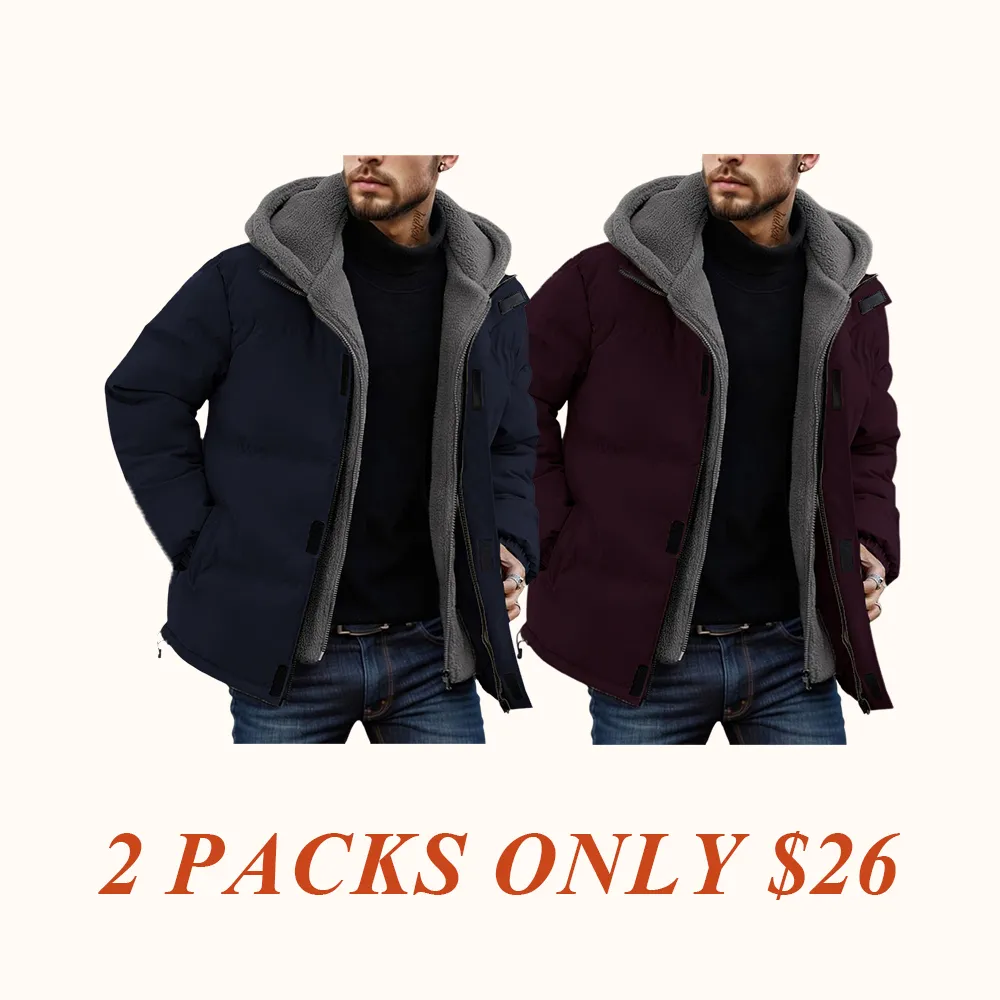 Men's Thickened Windproof Winter Jacket - Cold-Resistant Warm Fleece Lined Hooded Coat