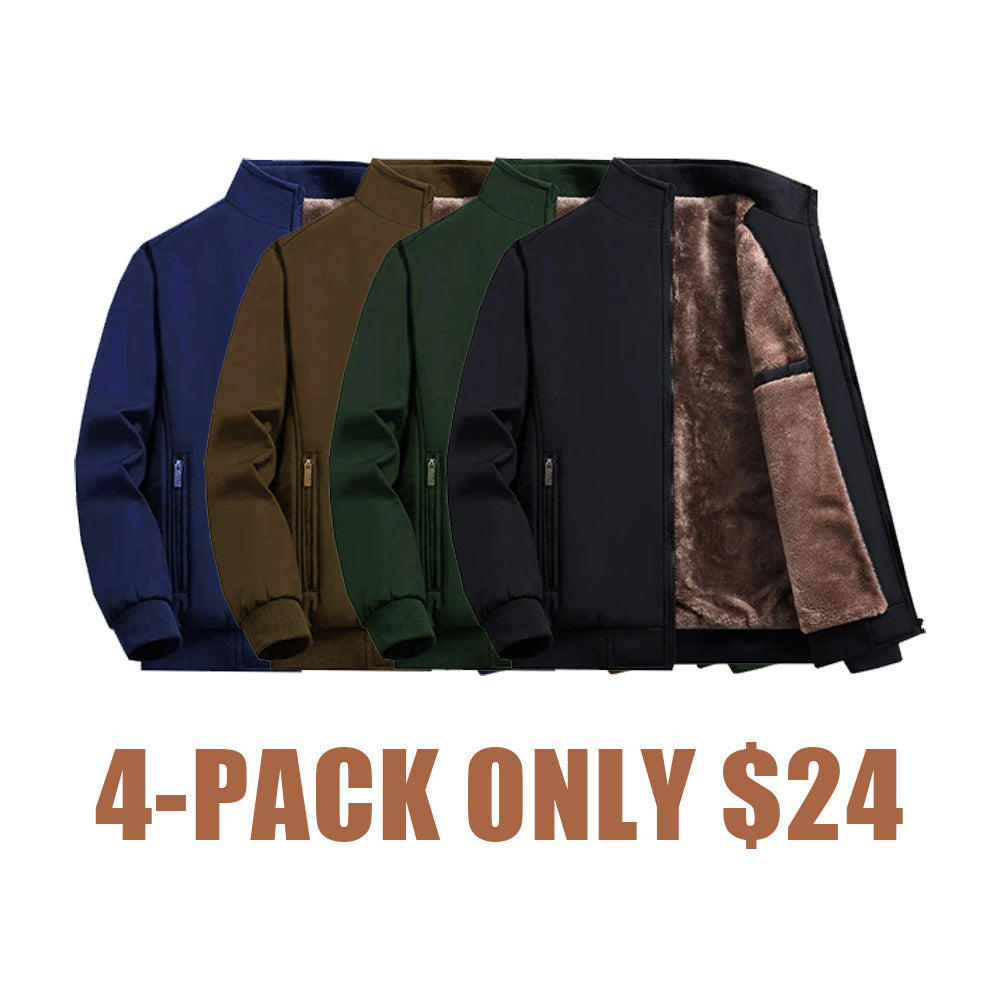 Men's Solid Color Funnel Neck Zip Up Practical Pockets Fleece Winter Jacket