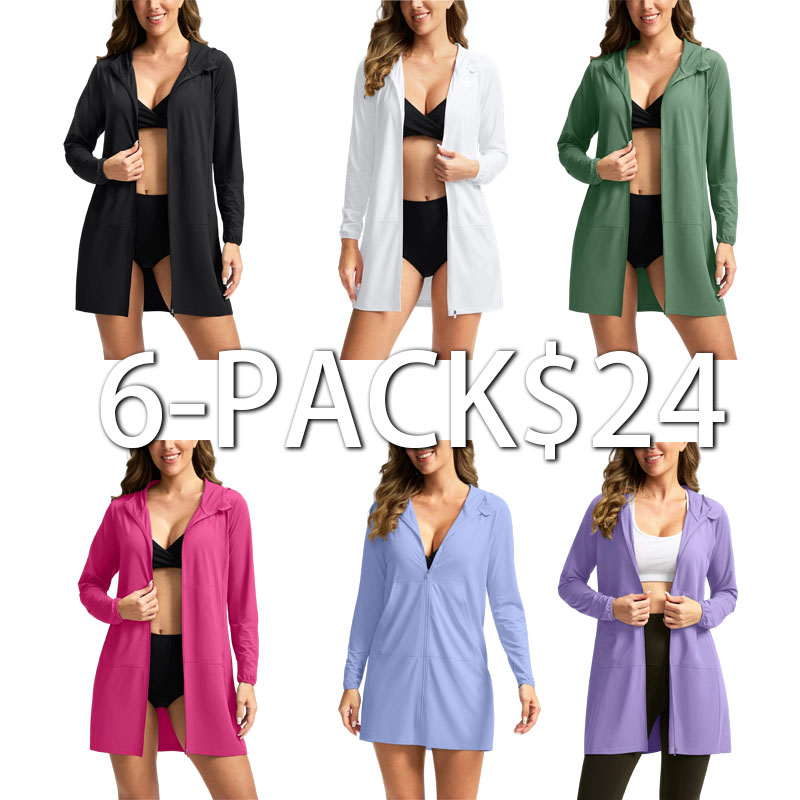 Women's UPF 50+ Crochet Bikini Cover Up Hoodie – Long SPF Beach Jacket