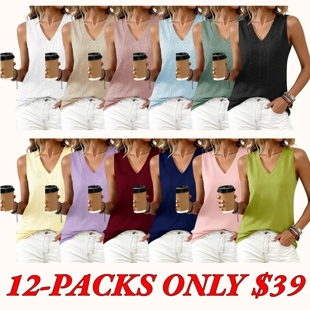 Women's Vest 2026 Summer Hollow-out Crossover V-neck Sleeveless Casual Loose Basic Style