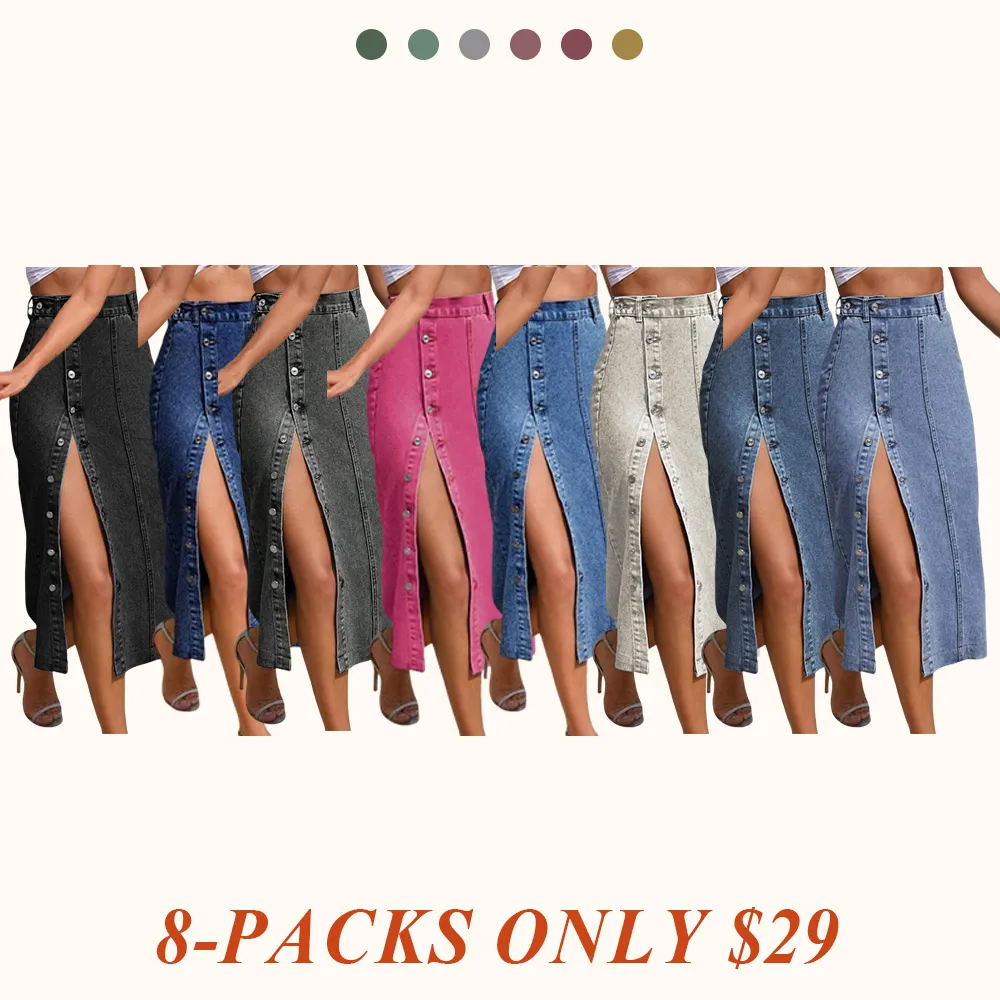 Women's Button Front Denim Skirt