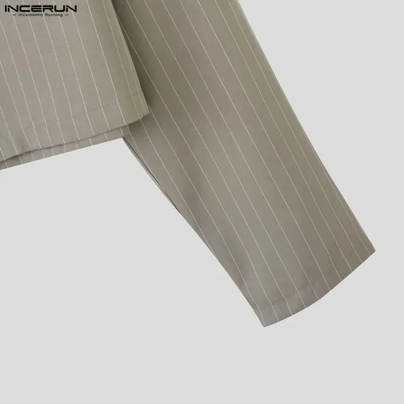 Men's Pinstripe 2-Piece Set Cropped Blazer & High Waist Wide Leg Pants Suit