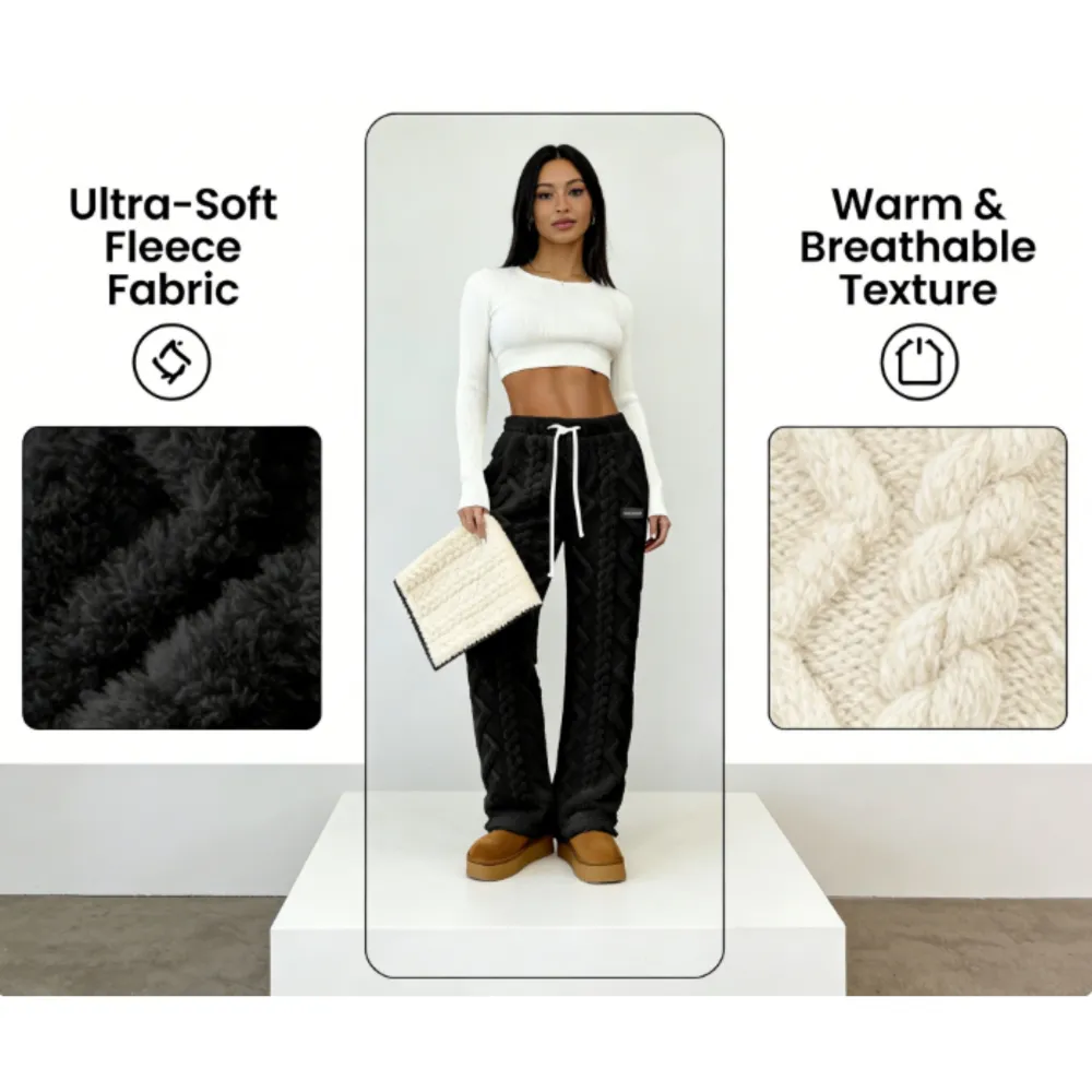 Women's fleece sweatpants, cable knit trousers