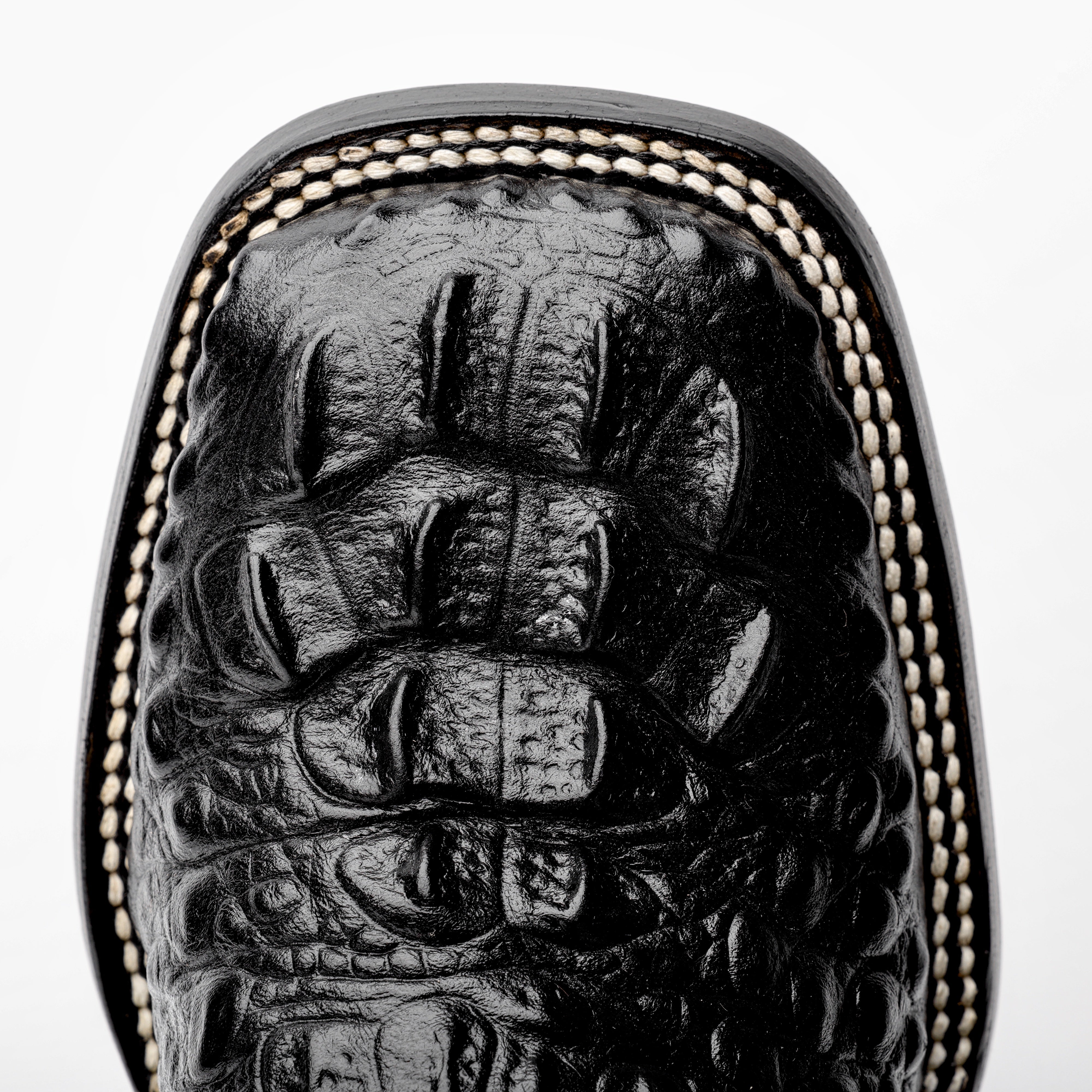 TOTAL BLACK Caiman Neck Leather Boots - Square Toe